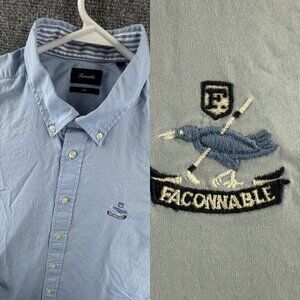 Faconnable Button-Down Club Large Blue Solid Men Shirt Long Sleeve Adult